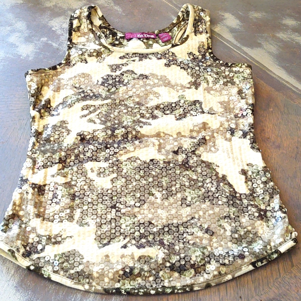 Epic Threads camo tank with racer back and sequined front. Size XL